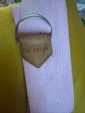 Pink Cotton D-Ring Belt with Tan Leather Trim